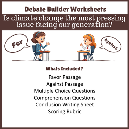 Is climate change the most pressing issue facing our generation? | Favour and Against Worksheet Printable Activity