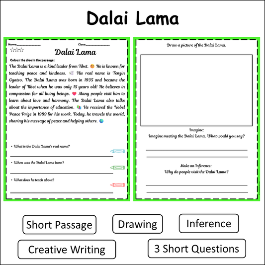 Dalai Lama | Short Reading Comprehension Creative Worksheet