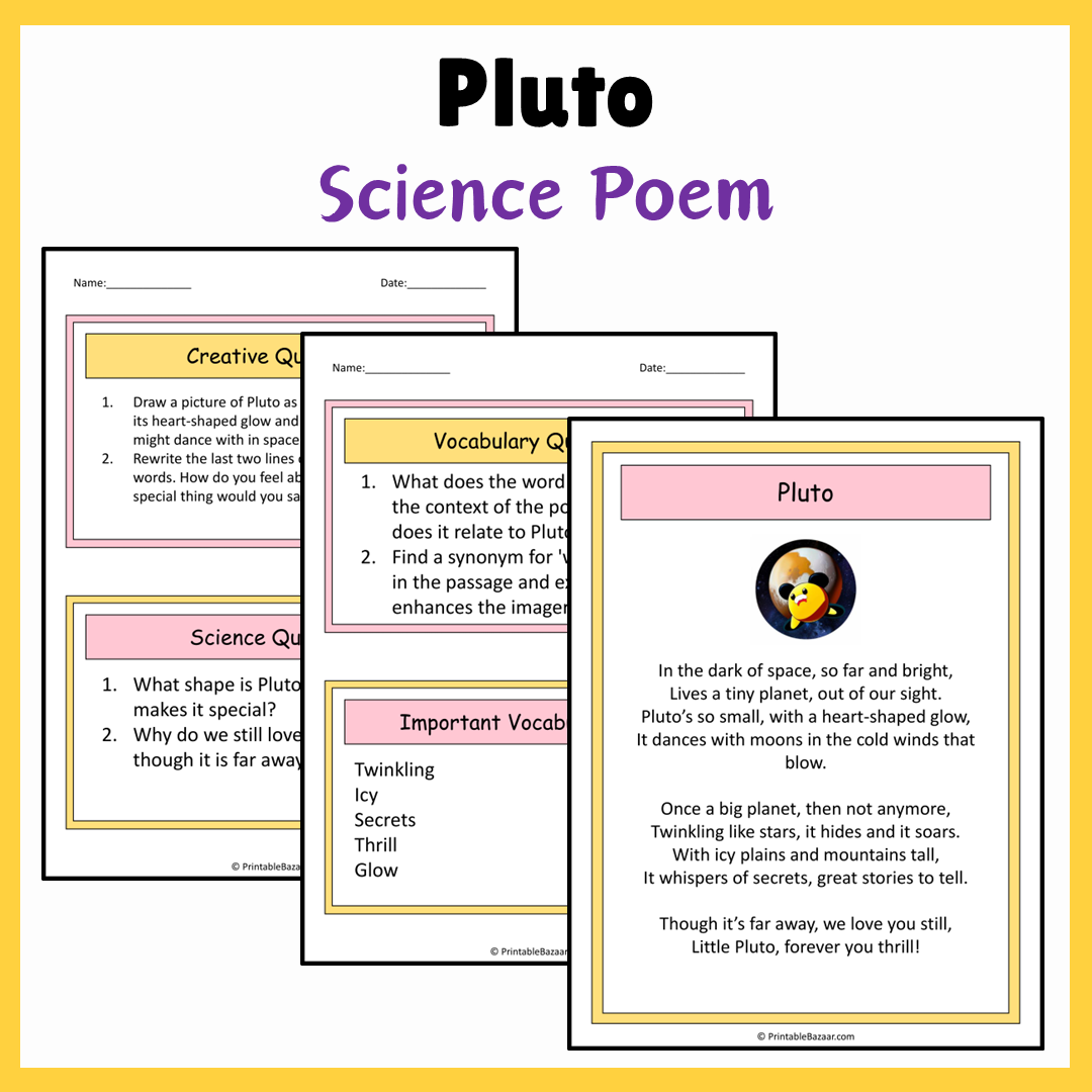 Pluto | Science Poem Reading Comprehension Activity