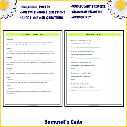 Samurai's Code | Poem Grammar Worksheet Printable Activity