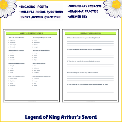 Legend of King Arthur's Sword | Poem Grammar Worksheet Printable Activity