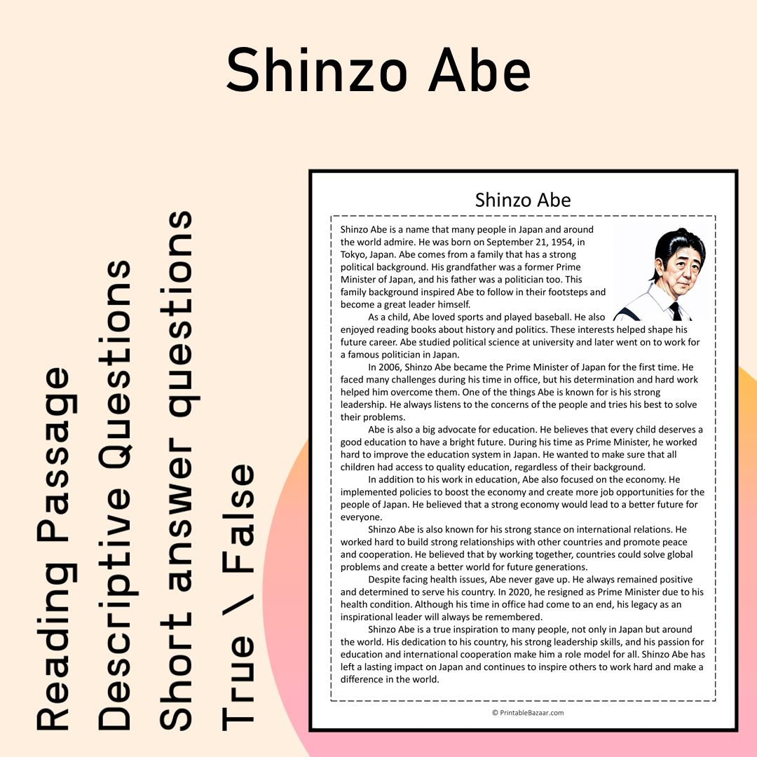 Shinzo Abe | Reading Comprehension Passage Printable Activity