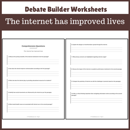 The internet has improved lives | Favour and Against Worksheet Printable Activity