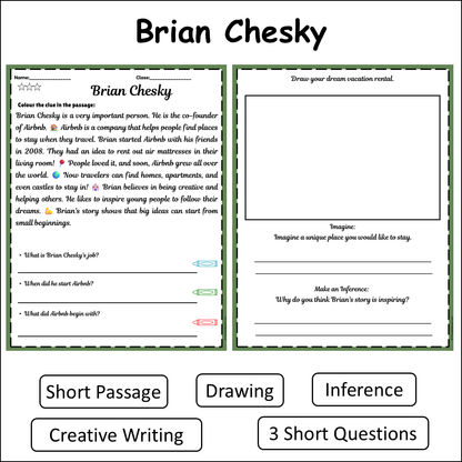 Brian Chesky | Short Reading Comprehension Creative Worksheet