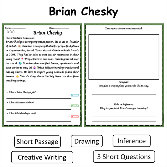 Brian Chesky | Short Reading Comprehension Creative Worksheet
