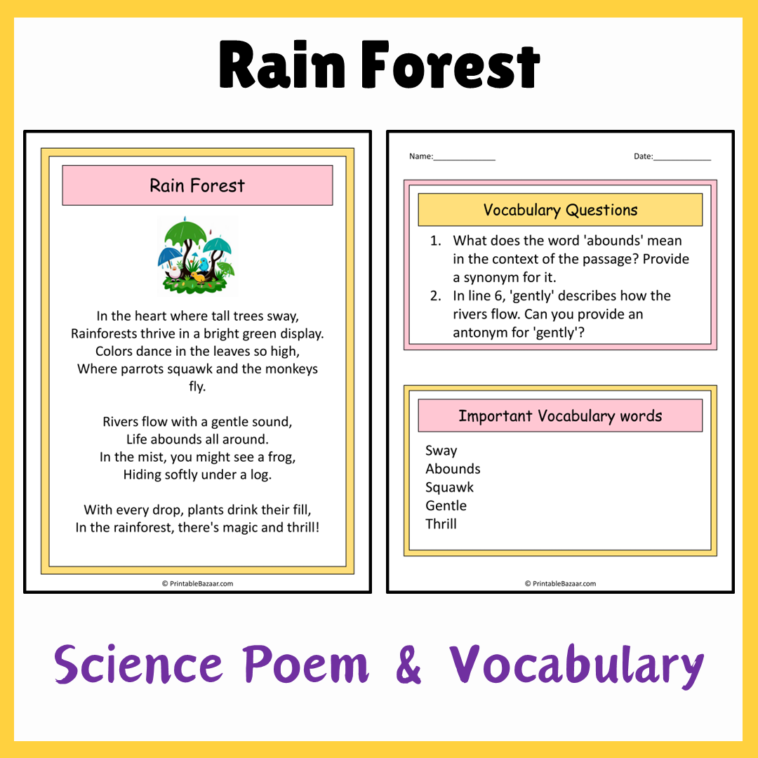 Rain Forest | Science Poem Reading Comprehension Activity