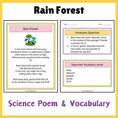 Rain Forest | Science Poem Reading Comprehension Activity