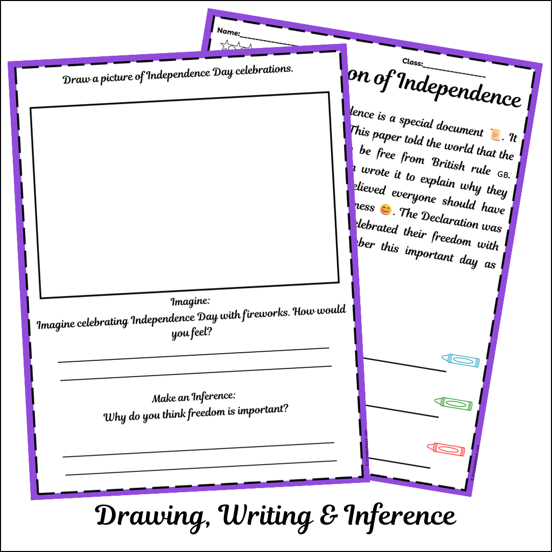Declaration of Independence | Short Reading Comprehension Creative Worksheet