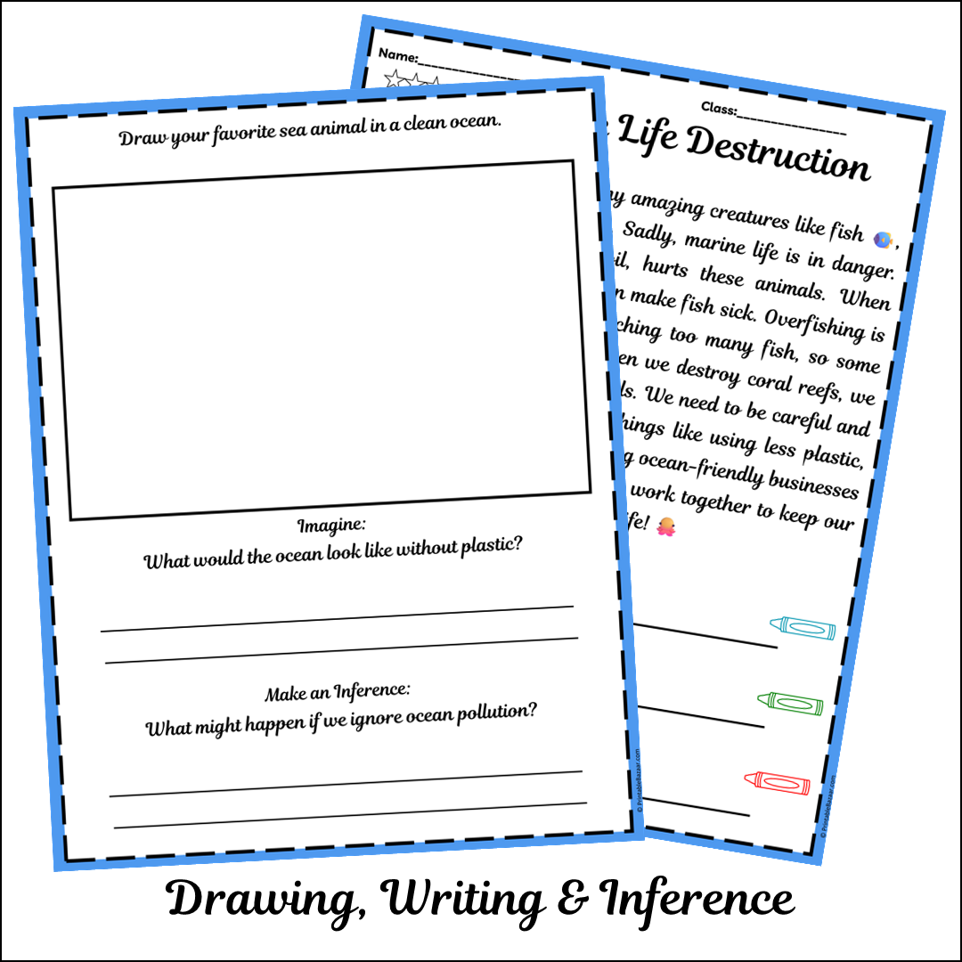 Marine Life Destruction | Short Reading Comprehension Creative Worksheet