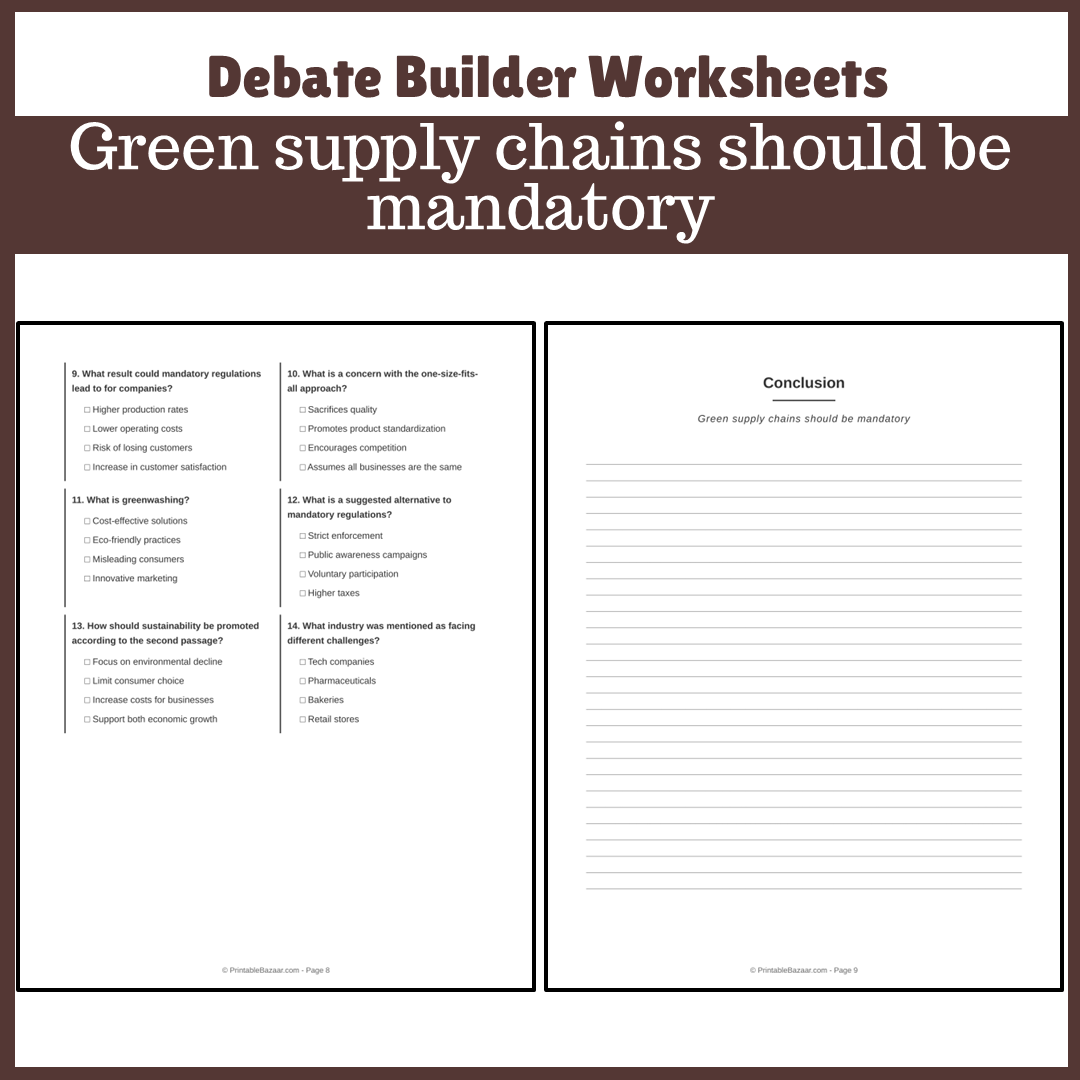 Green supply chains should be mandatory | Favour and Against Worksheet Printable Activity