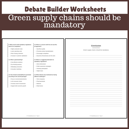 Green supply chains should be mandatory | Favour and Against Worksheet Printable Activity