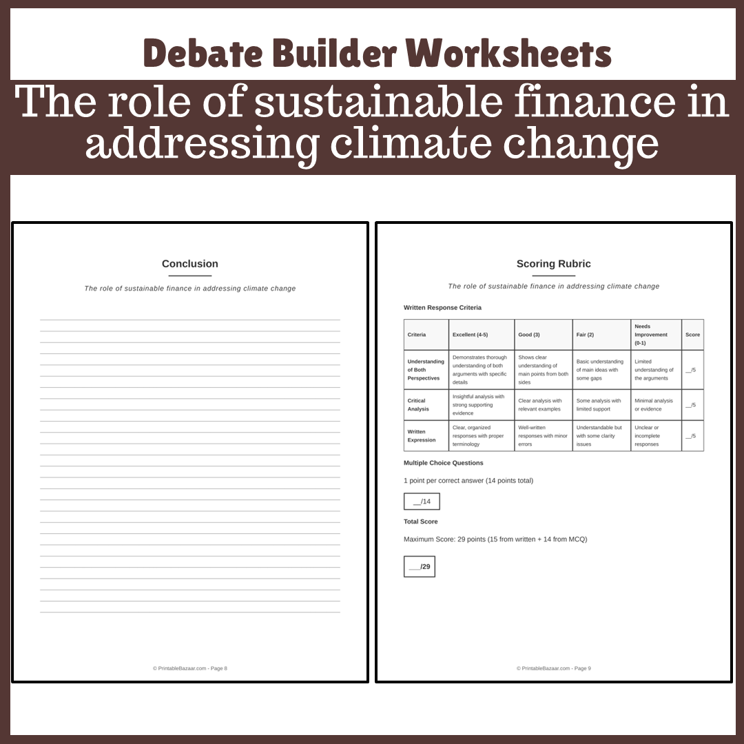 The role of sustainable finance in addressing climate change | Favour and Against Worksheet Printable Activity