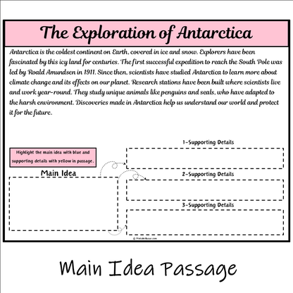 The Exploration of Antarctica | Main Idea and Supporting Details Reading Passage and Questions