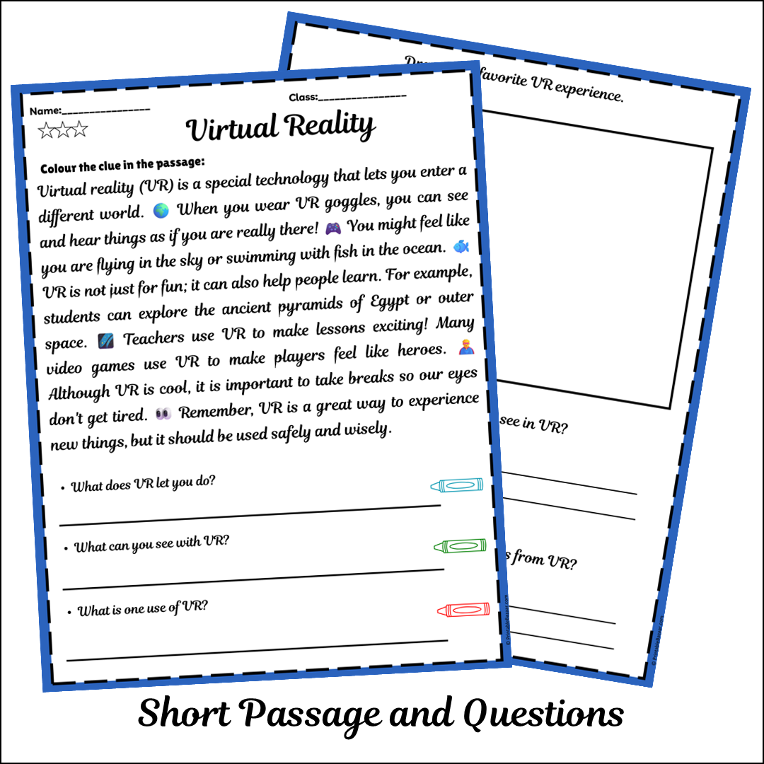 Virtual Reality | Short Reading Comprehension Creative Worksheet