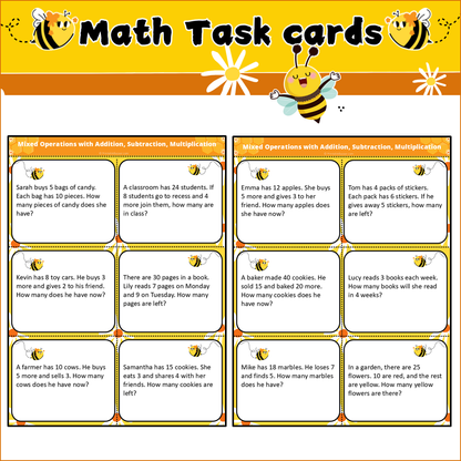 Mixed Operations with Addition, Subtraction, Multiplication | Math Task Cards