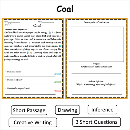 Coal | Short Reading Comprehension Creative Worksheet