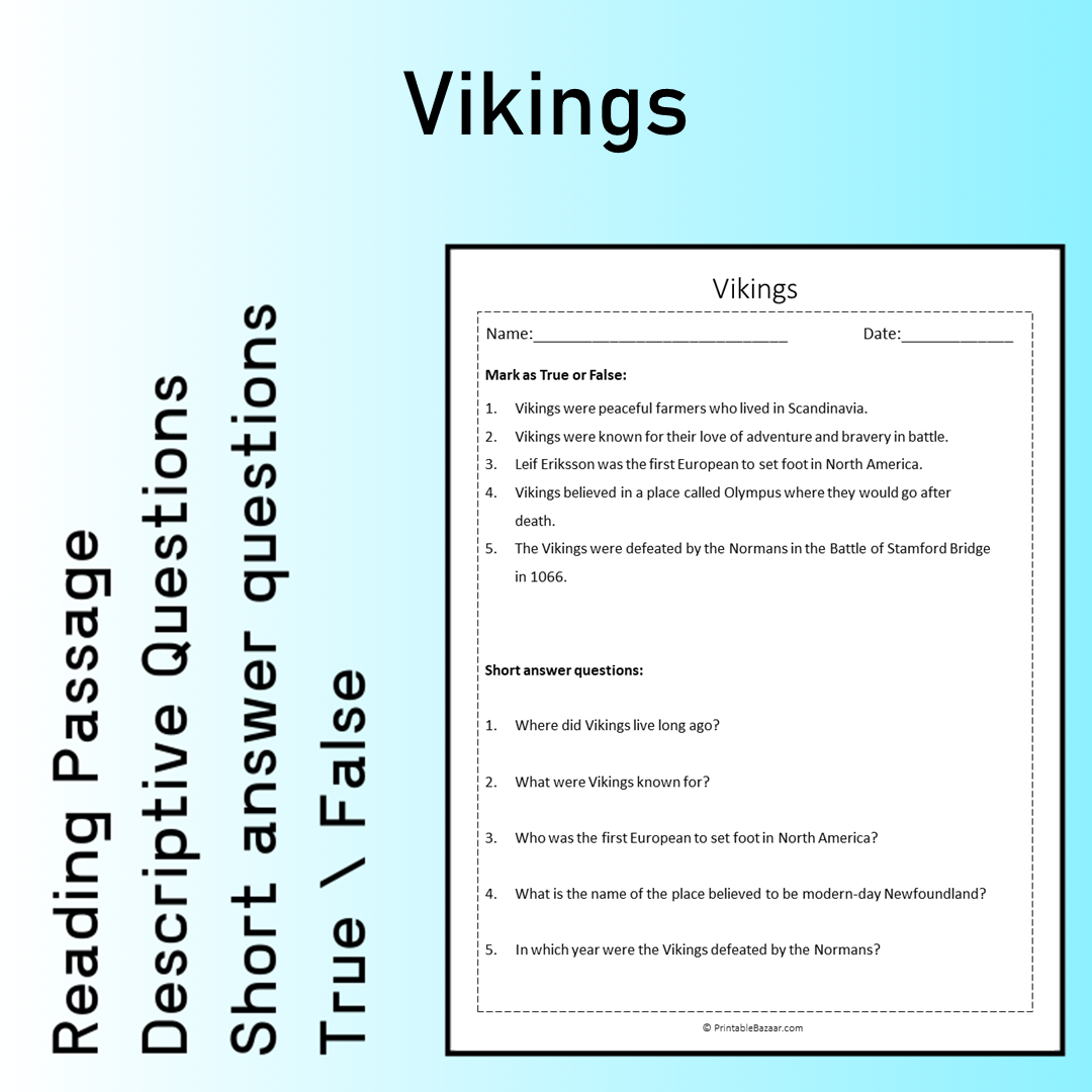 Vikings | Reading Comprehension Passage Printable Worksheet