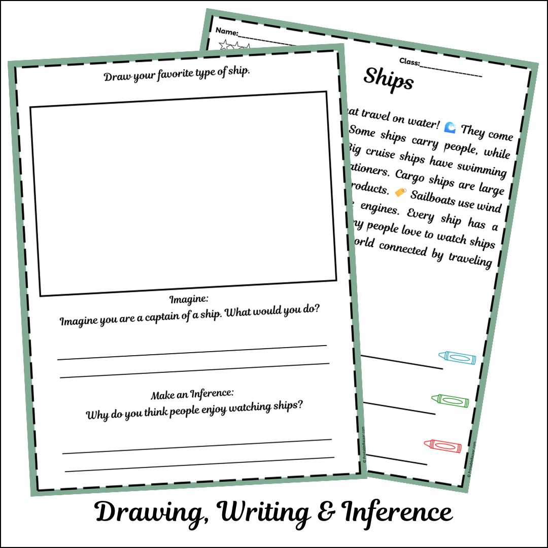 Ships | Short Reading Comprehension Creative Worksheet
