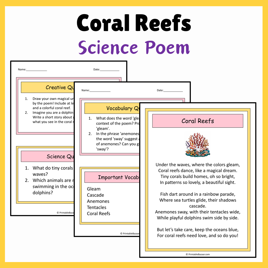 Coral Reefs | Science Poem Reading Comprehension Activity