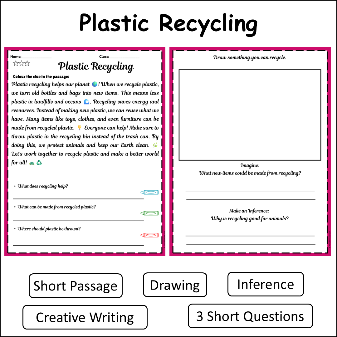 Plastic Recycling | Short Reading Comprehension Creative Worksheet