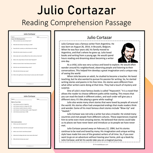 Julio Cortazar | Reading Comprehension Passage Printable Activity