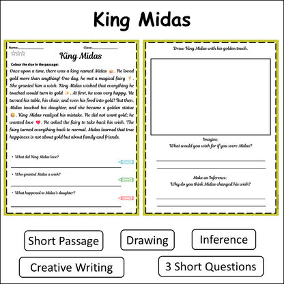 King Midas | Short Reading Comprehension Creative Worksheet