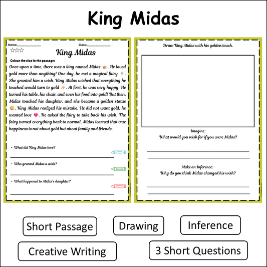 King Midas | Short Reading Comprehension Creative Worksheet