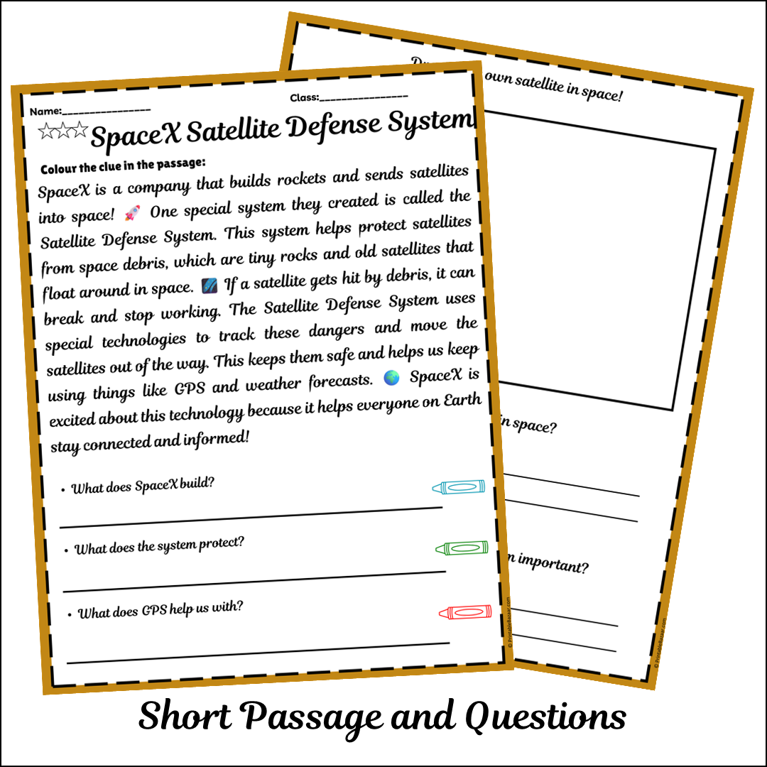 SpaceX Satellite Defense System | Short Reading Comprehension Creative Worksheet