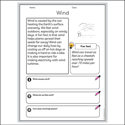 Wind | Reading Passage Comprehension Questions Writing Facts Worksheet