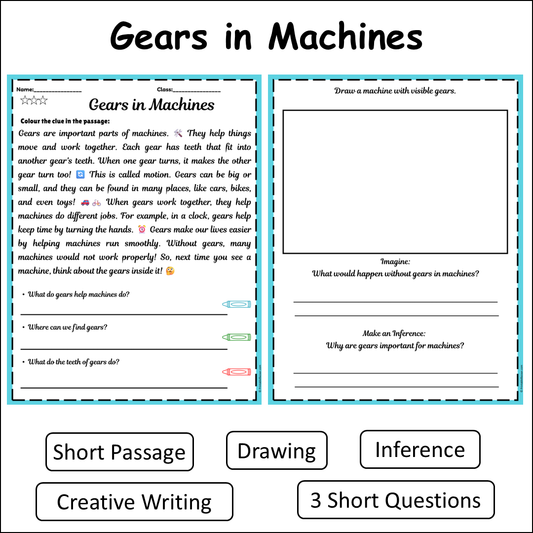 Gears in Machines | Short Reading Comprehension Creative Worksheet