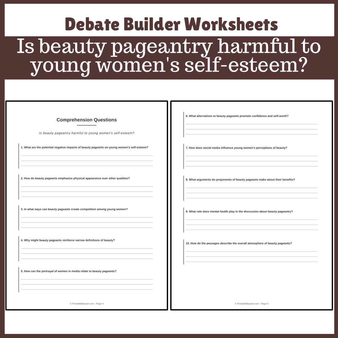 Is beauty pageantry harmful to young women's self-esteem? | Favour and Against Worksheet Printable Activity