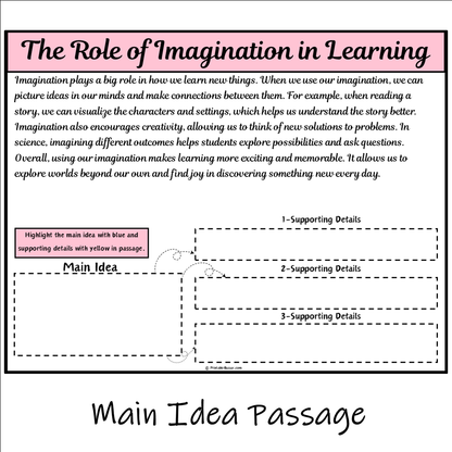 The Role of Imagination in Learning | Main Idea and Supporting Details Reading Passage and Questions