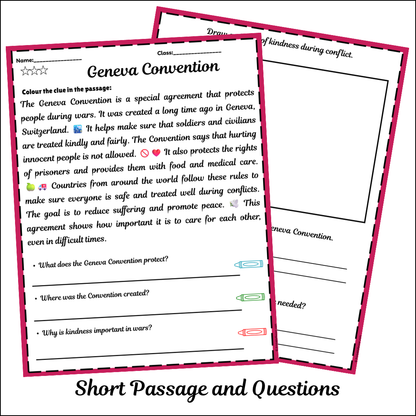 Geneva Convention | Short Reading Comprehension Creative Worksheet