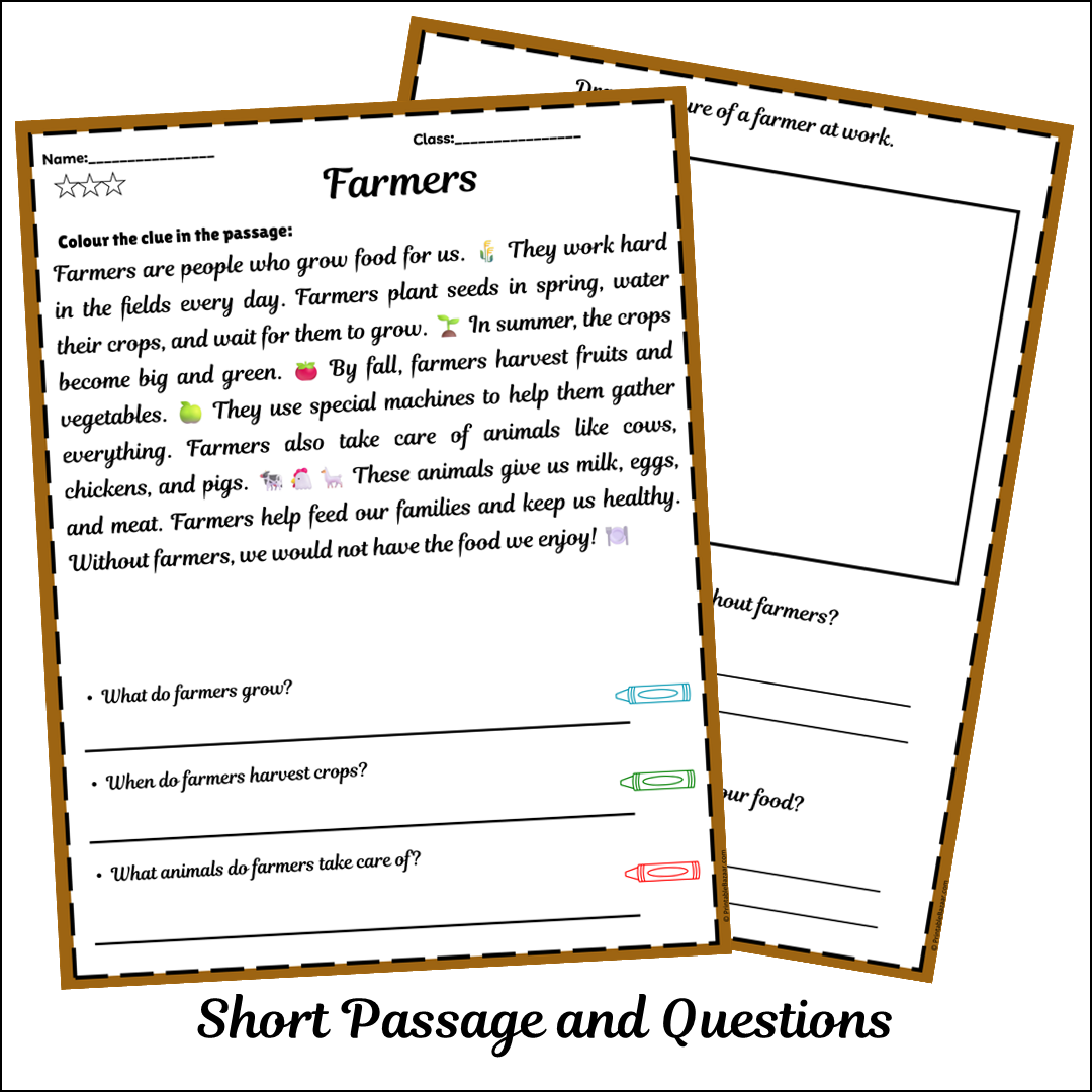 Farmers | Short Reading Comprehension Creative Worksheet