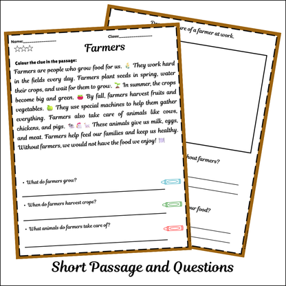 Farmers | Short Reading Comprehension Creative Worksheet