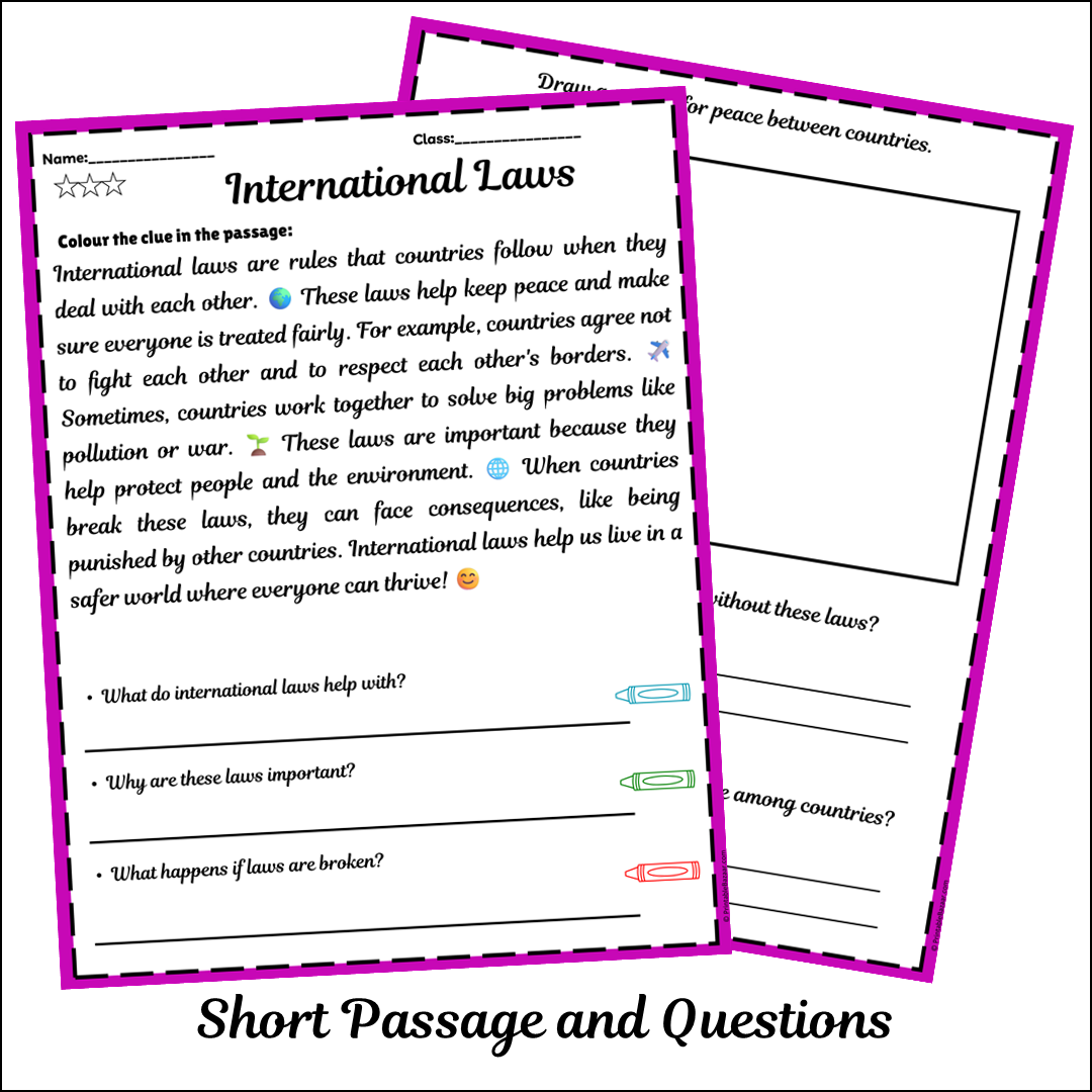 International Laws | Short Reading Comprehension Creative Worksheet
