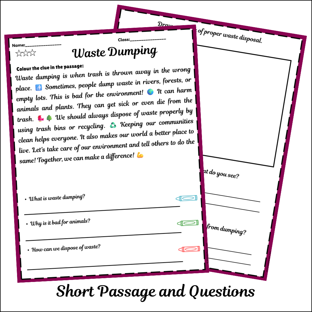 Waste Dumping | Short Reading Comprehension Creative Worksheet