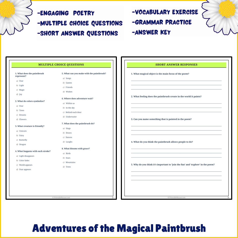 Adventures of the Magical Paintbrush | Poem Grammar Worksheet Printable Activity