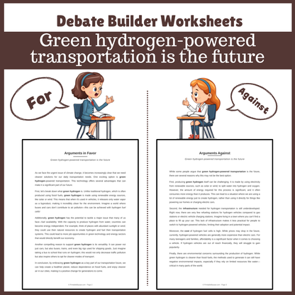 Green hydrogen-powered transportation is the future | Favour and Against Worksheet Printable Activity