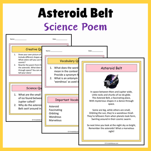 Asteroid Belt | Science Poem Reading Comprehension Activity