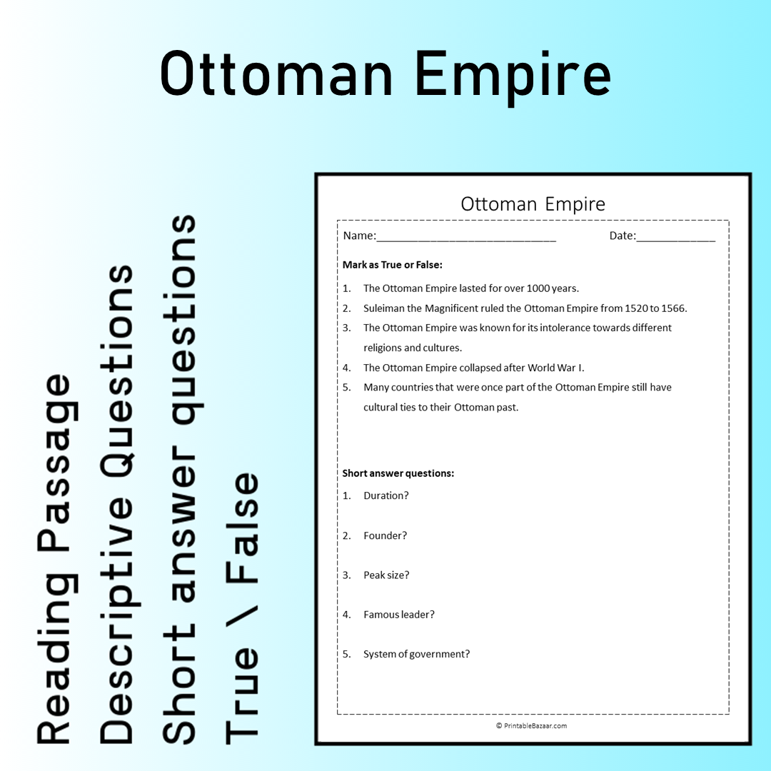 Ottoman Empire | Reading Comprehension Passage Printable Worksheet