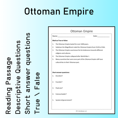 Ottoman Empire | Reading Comprehension Passage Printable Worksheet
