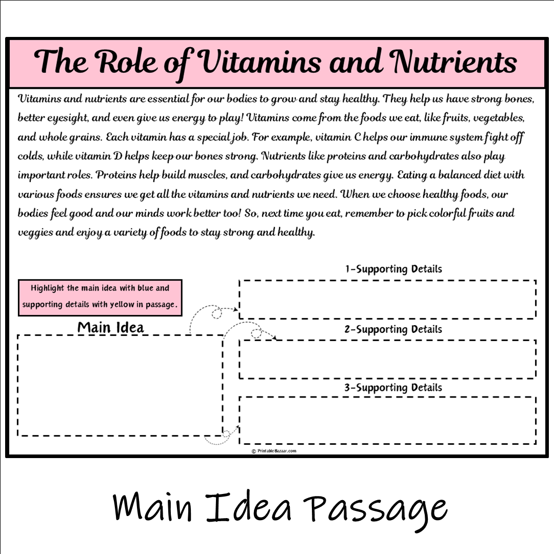 The Role of Vitamins and Nutrients | Main Idea and Supporting Details Reading Passage and Questions