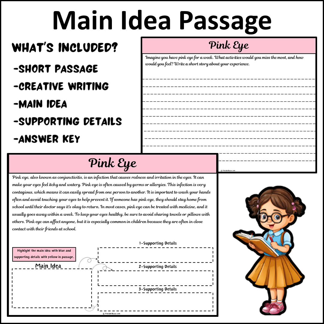 Pink Eye | Main Idea and Supporting Details Reading Passage and Questions