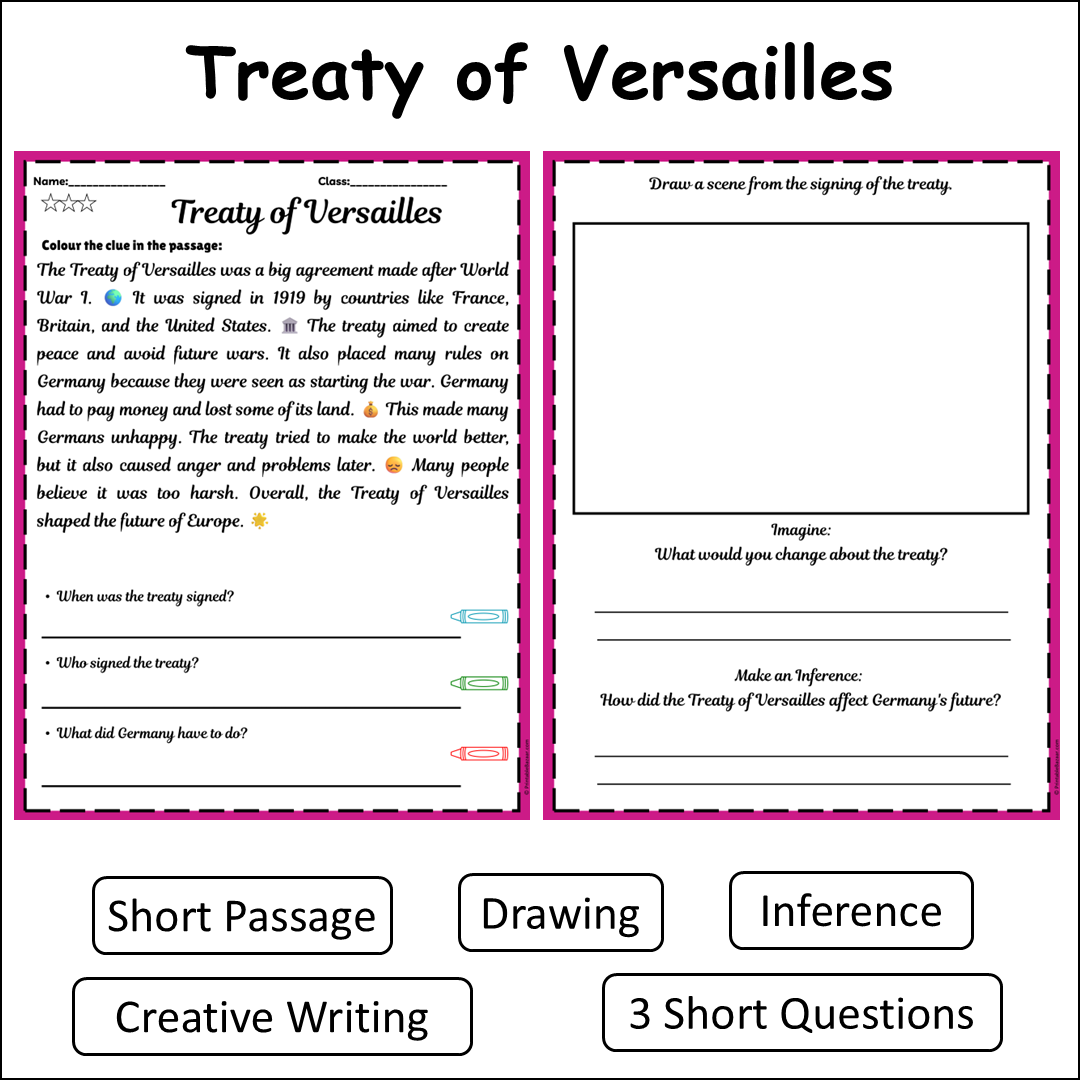 Treaty of Versailles | Short Reading Comprehension Creative Worksheet