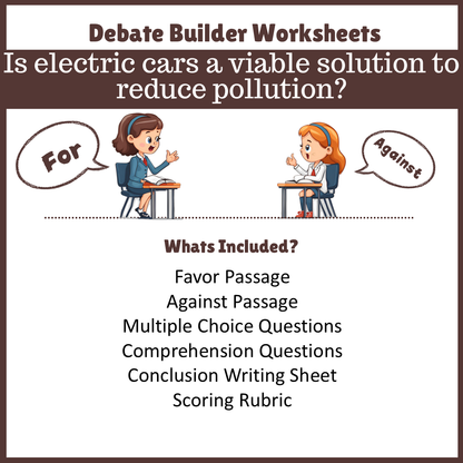 Is electric cars a viable solution to reduce pollution? | Favour and Against Worksheet Printable Activity