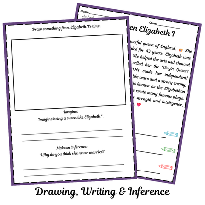 Queen Elizabeth I | Short Reading Comprehension Creative Worksheet