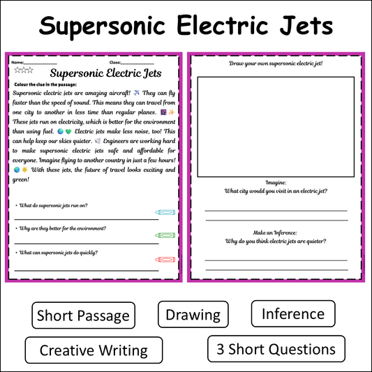 Supersonic Electric Jets | Short Reading Comprehension Creative Worksheet