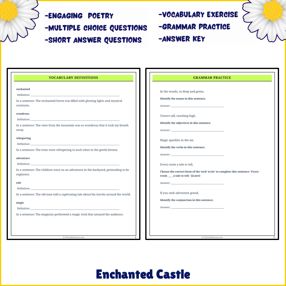 Enchanted Castle | Poem Grammar Worksheet Printable Activity