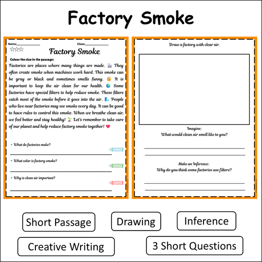 Factory Smoke | Short Reading Comprehension Creative Worksheet